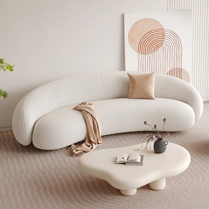 Nordic living room curved lambskin sofa