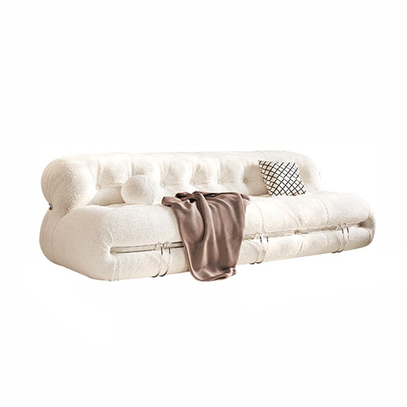 Modern white three-seater teddy circle fabric sofa